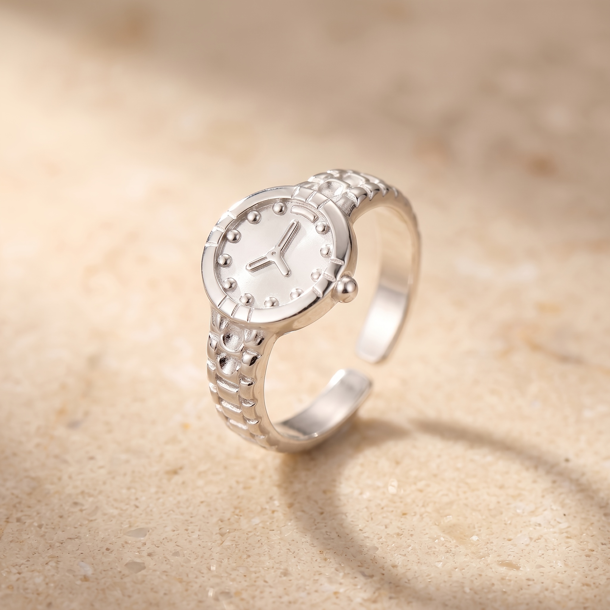 Unisex Vintage Clock Dial Texture Design Stainless Steel Open Ring